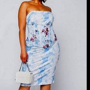 AKIRA Blue & White Halter Dress - NO CORSET